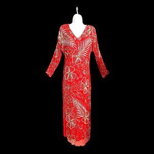 vintage Xoanon Beaded Silk Dress Beaded Pearls Floral Evening Statement Piece S